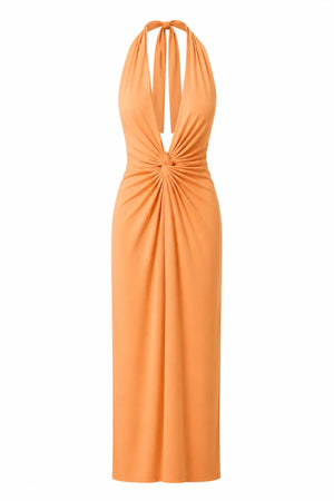 Eleonora Maxi Dress Caqui by Baobab, ruched open back maxi dress perfect for elegant evening occasions