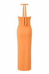 Eleonora Maxi Dress Caqui by Baobab, ruched open back maxi dress perfect for elegant evening occasions.