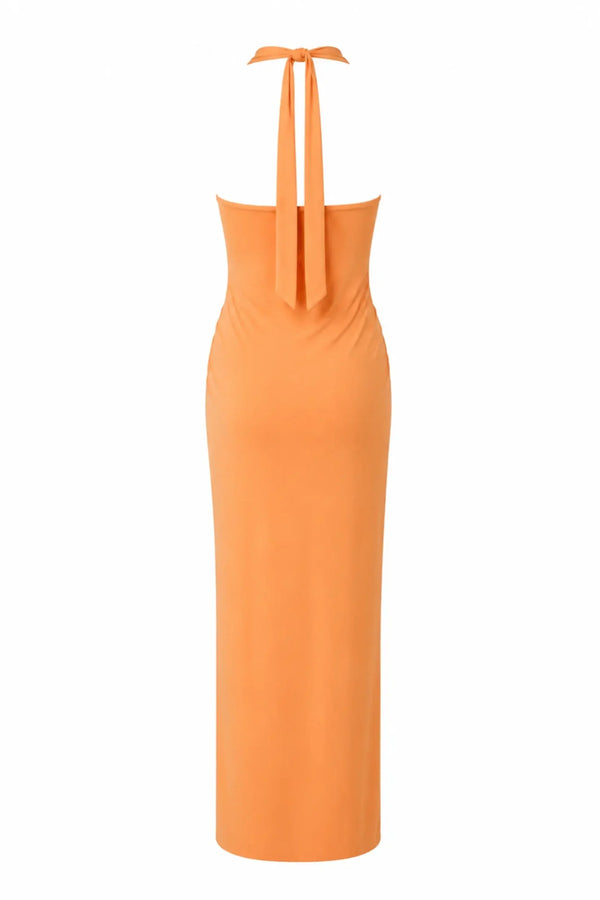 Eleonora Maxi Dress Caqui by Baobab, ruched open back maxi dress perfect for elegant evening occasions.