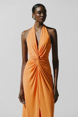 Eleonora Maxi Dress Caqui by Baobab, ruched open back maxi dress perfect for elegant evening occasions.