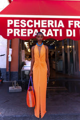 Eleonora Maxi Dress Caqui by Baobab, ruched open back maxi dress perfect for elegant evening occasions.