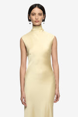 Elias Maxi Dress Butter by Bec + Bridge, cowl neck maxi dress with cap sleeves and backless detail. Perfect for events or elegant evenings.