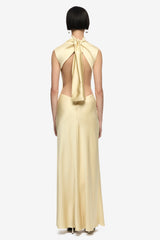 Elias Maxi Dress Butter by Bec + Bridge, cowl neck maxi dress with cap sleeves and backless detail. Perfect for events or elegant evenings.