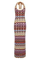 Elisa Maxi Dress Cadaqués Stripe by Faithfull the Brand - striped knit maxi dress with halter neck, designed for a relaxed summer look.