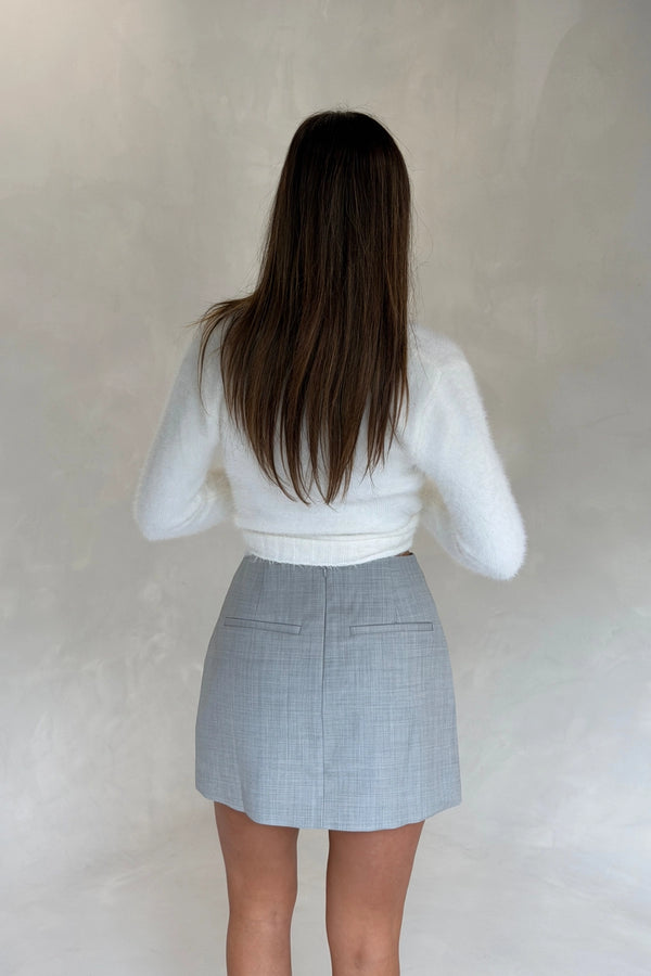 Ella Squire Tailored Mini Skirt Grey by Sneaky Link – a tailored A line mini skirt with wool blend. Perfect for everyday styling.