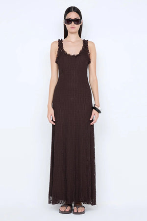 Emaretta Scoop Maxi Dress by Bec + Bridge, a sheer lace silhouette with scoop neckline and cap sleeves for a bold yet elegant evening statement.