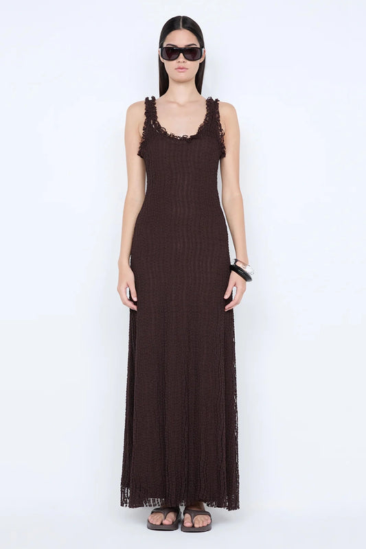 Emaretta Scoop Maxi Dress by Bec + Bridge, a sheer lace silhouette with scoop neckline and cap sleeves for a bold yet elegant evening statement.