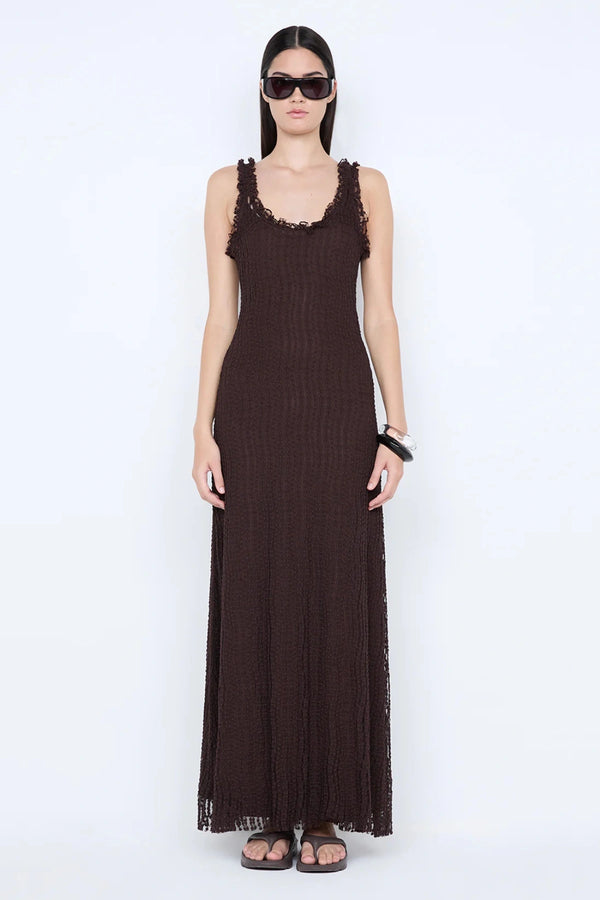 Emaretta Scoop Maxi Dress by Bec + Bridge, a sheer lace silhouette with scoop neckline and cap sleeves for a bold yet elegant evening statement.