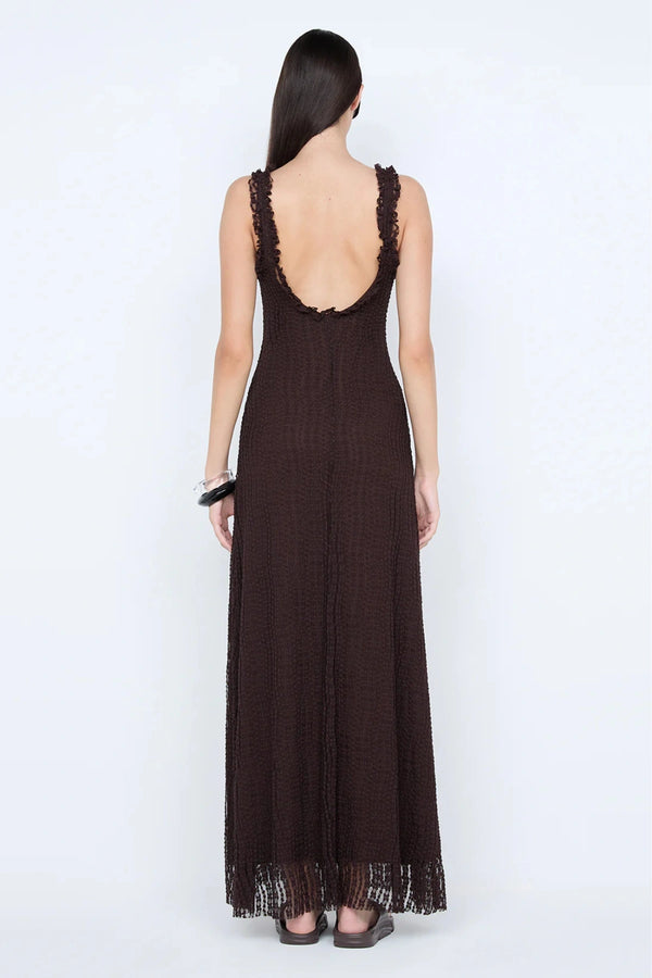 Emaretta Scoop Maxi Dress by Bec + Bridge, a sheer lace silhouette with scoop neckline and cap sleeves for a bold yet elegant evening statement.