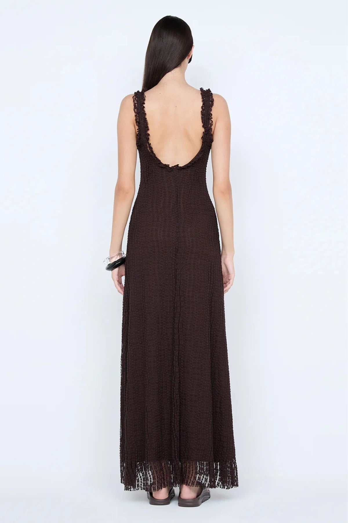 Emaretta Scoop Maxi Dress by Bec + Bridge, a sheer lace silhouette with scoop neckline and cap sleeves for a bold yet elegant evening statement.