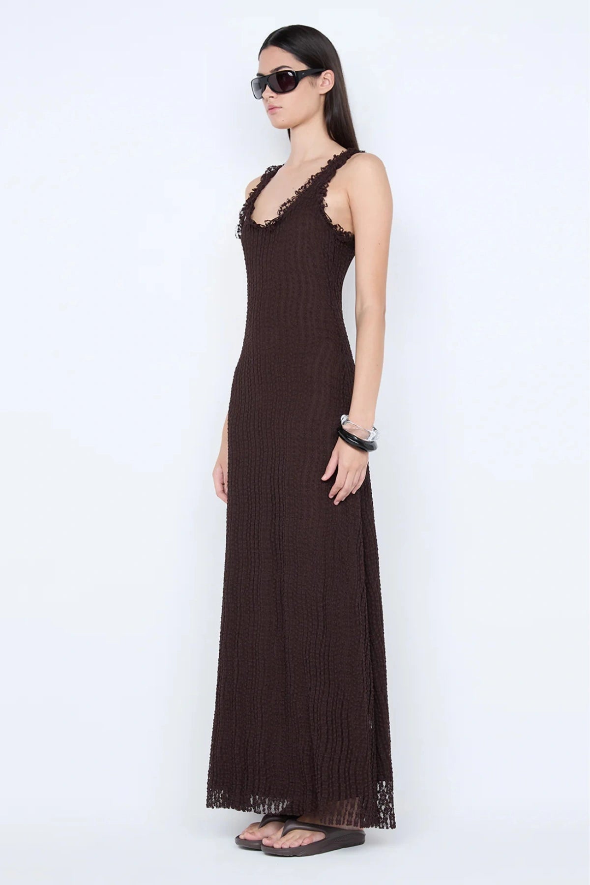Emaretta Scoop Maxi Dress by Bec + Bridge, a sheer lace silhouette with scoop neckline and cap sleeves for a bold yet elegant evening statement.