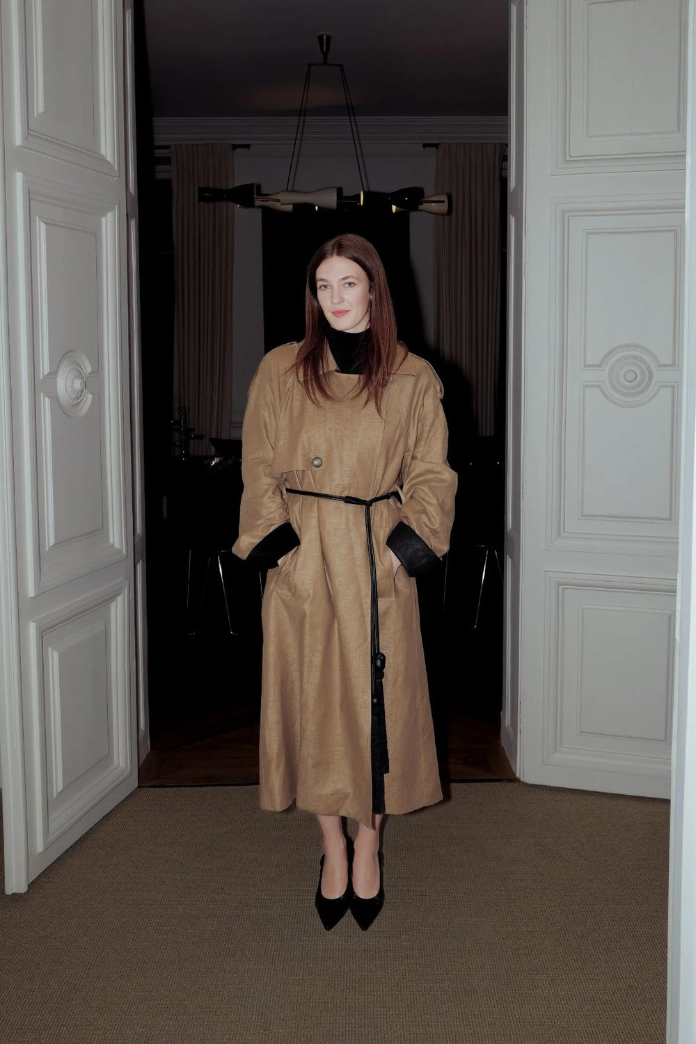 Ember Trench Coat by Camilla and Marc, an oversized camel trench with contrast undercollar, waist belt and refined tailoring details.