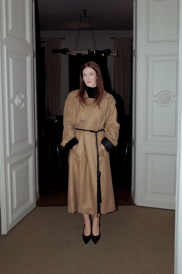 Ember Trench Coat by Camilla and Marc, an oversized camel trench with contrast undercollar, waist belt and refined tailoring details.