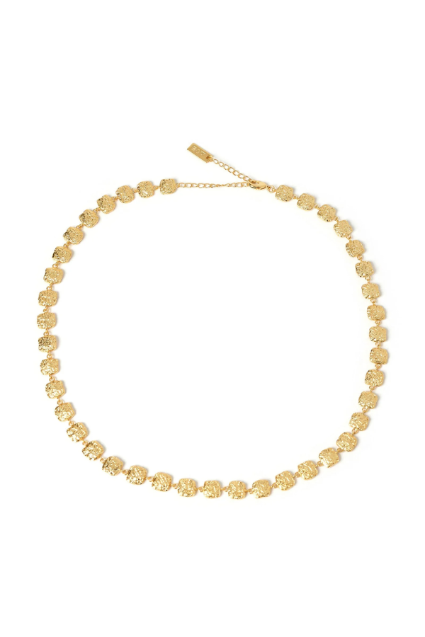 Emilia Gold Necklace by Arms Of Eve, gold necklace with crushed square links. Perfect for layering or elevated everyday styling.