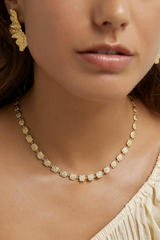 Emilia Gold Necklace by Arms Of Eve, gold necklace with crushed square links. Perfect for layering or elevated everyday styling.