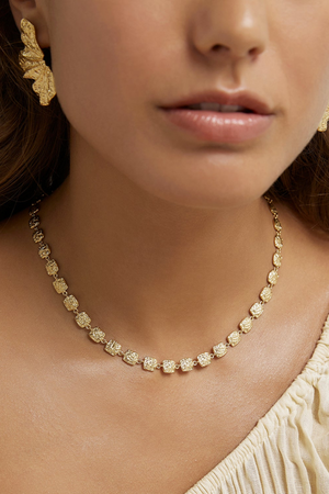 Emilia Gold Necklace by Arms Of Eve, gold necklace with crushed square links. Perfect for layering or elevated everyday styling.
