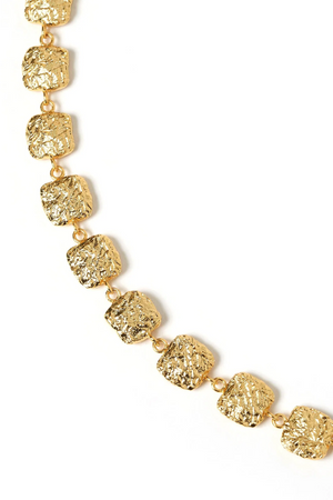 Emilia Gold Necklace by Arms Of Eve, gold necklace with crushed square links. Perfect for layering or elevated everyday styling.