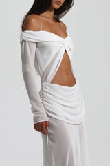 Emily Gown White by Natalie Rolt, sheer layered georgette with knot bust and flowing skirt for dreamy event elegance.