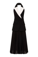 Emma Midi Dress Black and White by Rebecca Vallance – a tailored midi with contrast lapel and pleated skirt. Perfect for elegant styling.