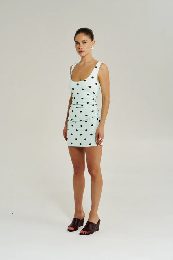 Emma Mini Dress Pinot Drop by Summi Summi - printed cotton mini dress with stretch fit, designed for a playful flattering silhouette.
