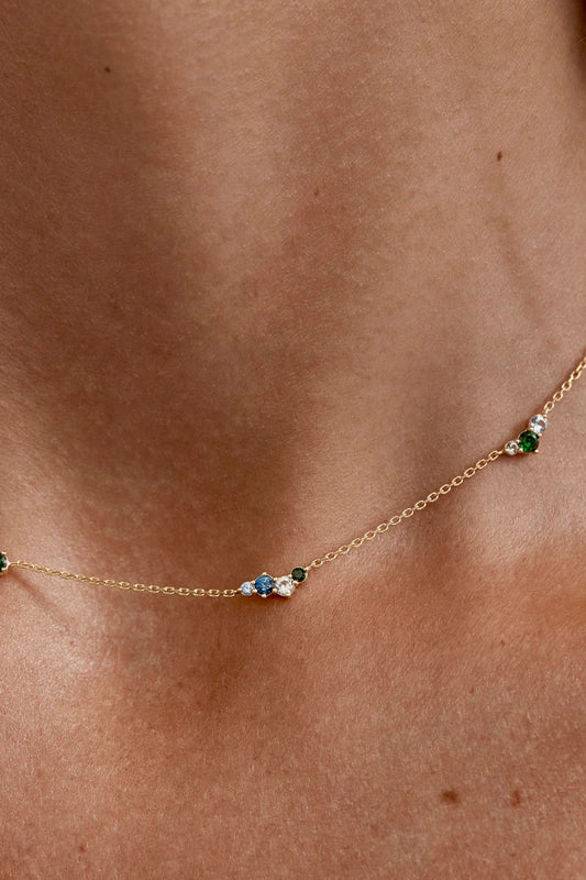 Endless Skies Choker by By Charlotte – 18k gold vermeil choker with blue and green gemstone cluster on adjustable fine chain.