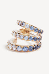 Endless Skies Hoops by By Charlotte – 18k gold plated illusion hoops with blue aquamarine and sapphire gemstones.