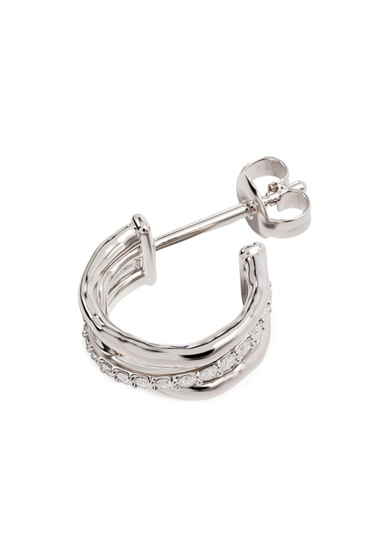 Entwined Hearts Earrings Sterling Silver by By Charlotte, triple-band crossover hoops with cubic zirconia accents.
