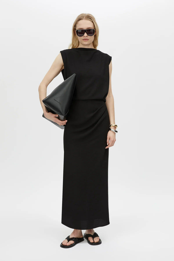 Eon Maxi Dress Black by Camilla and Marc - draped maxi dress with low cowl back and beaded strap, perfect for elegant evening styling.