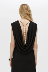 Eon Maxi Dress Black by Camilla and Marc - draped maxi dress with low cowl back and beaded strap, perfect for elegant evening styling.