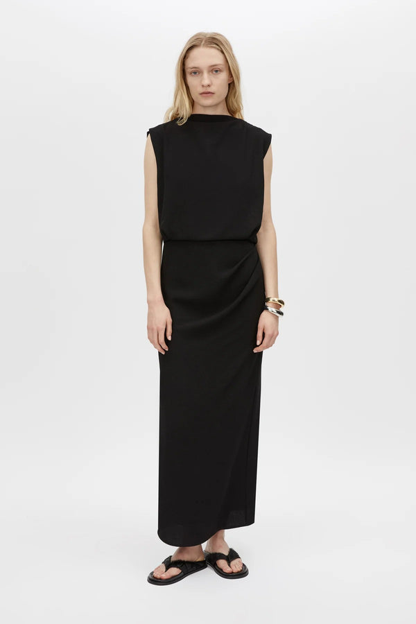 Eon Maxi Dress Black by Camilla and Marc - draped maxi dress with low cowl back and beaded strap, perfect for elegant evening styling.