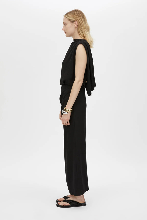 Eon Maxi Dress Black by Camilla and Marc - draped maxi dress with low cowl back and beaded strap, perfect for elegant evening styling.
