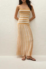 Esenia Knit Dress Breton Stripe Sienna by Faithfull the Brand – a fitted knit maxi with stripe design. Perfect for summer styling.
