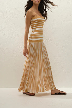 Esenia Knit Dress Breton Stripe Sienna by Faithfull the Brand – a fitted knit maxi with stripe design. Perfect for summer styling.