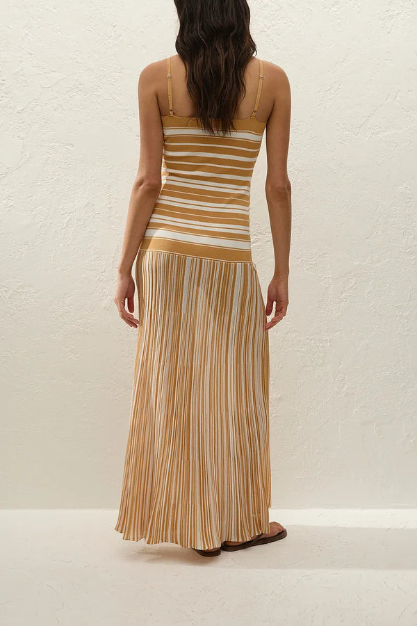Esenia Knit Dress Breton Stripe Sienna by Faithfull the Brand – a fitted knit maxi with stripe design. Perfect for summer styling.
