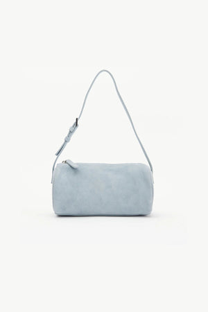 Esme Bag by Alias Mae, a denim suede leather bag with zip closure, compact structured shape, and internal slip pocket for everyday wear.