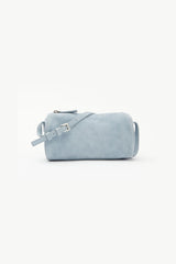 Esme Bag by Alias Mae, a denim suede leather bag with zip closure, compact structured shape, and internal slip pocket for everyday wear.