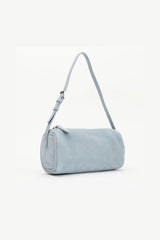 Esme Bag by Alias Mae, a denim suede leather bag with zip closure, compact structured shape, and internal slip pocket for everyday wear.