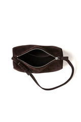 Esme Bag in Choc Suede by Alias Mae, a chic leather and suede bag with zip closure and internal slip pocket, perfect for day-to-night use.