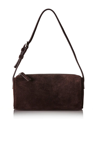 Esme Bag in Choc Suede by Alias Mae, a chic leather and suede bag with zip closure and internal slip pocket, perfect for day-to-night use.