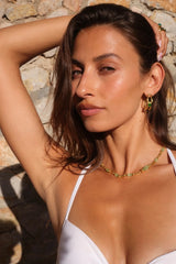 Esther Necklace in Gold by Mountain & Moon, 18K gold plated link necklace with pale green onyx beads and adjustable extender.