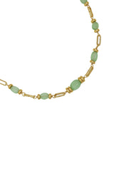 Esther Necklace in Gold by Mountain & Moon, 18K gold plated link necklace with pale green onyx beads and adjustable extender.