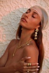 Esther Necklace in Gold by Mountain & Moon, 18K gold plated link necklace with pale green onyx beads and adjustable extender.
