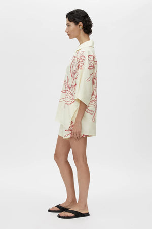 Eviva Shirt by Camilla and Marc – a lemon short-sleeve shirt with beaded embroidery and clean lines, perfect for bright polished days.