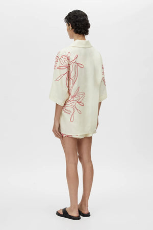 Eviva Shirt by Camilla and Marc – a lemon short-sleeve shirt with beaded embroidery and clean lines, perfect for bright polished days.