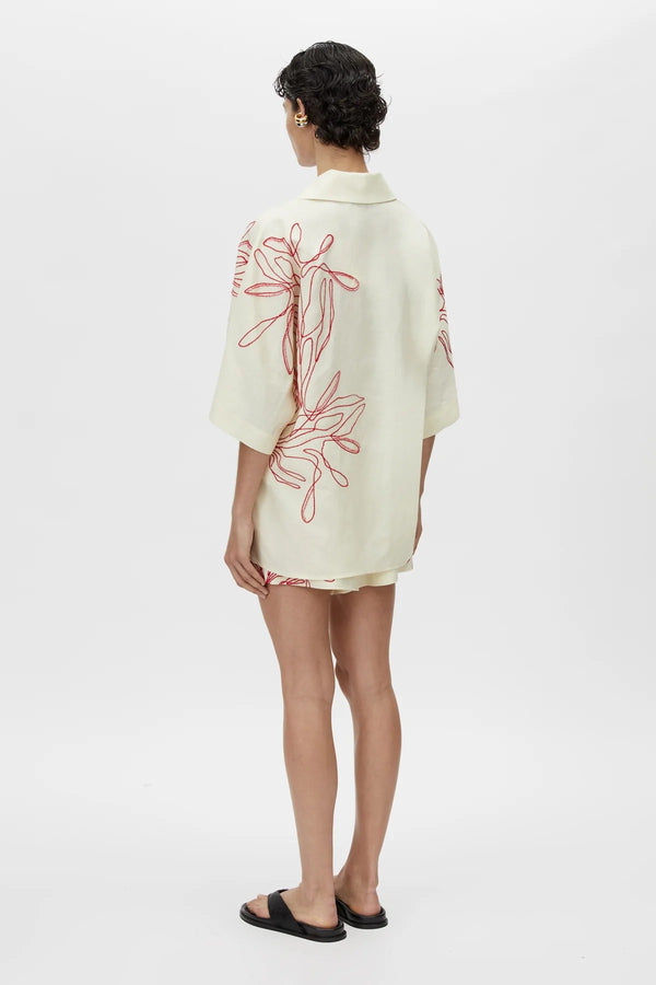 Eviva Shirt by Camilla and Marc – a lemon short-sleeve shirt with beaded embroidery and clean lines, perfect for bright polished days.