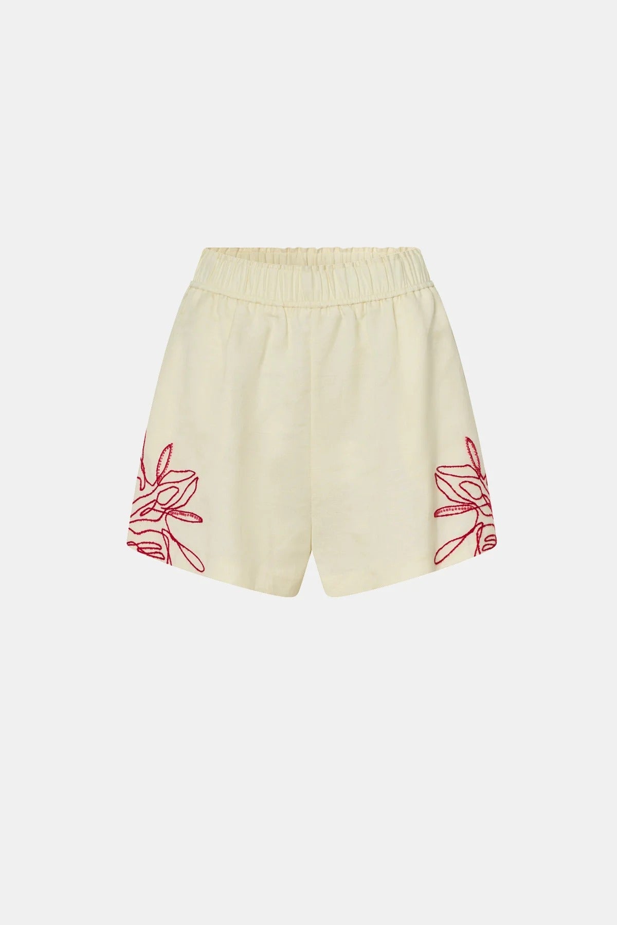 Eviva Short by Camilla and Marc – lemon linen-blend shorts with beaded embroidery and an elastic waistband, perfect for easy polished days.