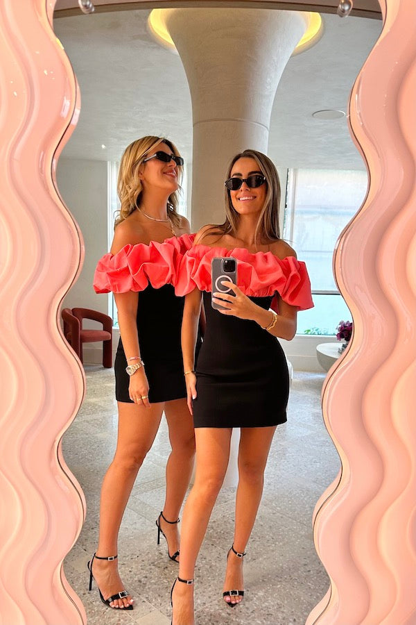 Misha | Rosana Mini Dress Watermelon Pink and Black | Girls with Gems