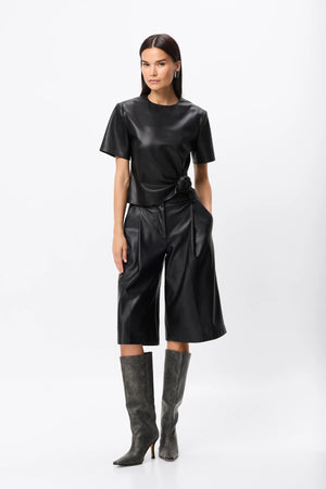 Fairfax Knot Tee Black by Mossman – faux leather crew neck top with side knot detail and relaxed fit.
