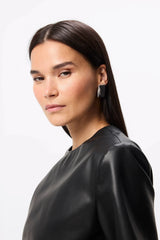 Fairfax Knot Tee Black by Mossman – faux leather crew neck top with side knot detail and relaxed fit.