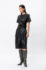 Fairfax Knot Tee Black by Mossman – faux leather crew neck top with side knot detail and relaxed fit.